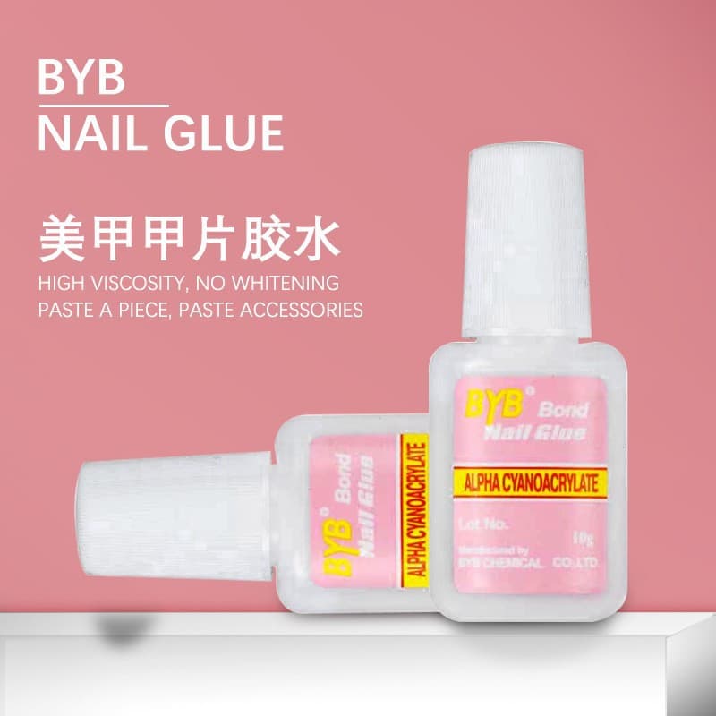 BYB Nail Glue with Brush 10g for False Nails BYB Pink Label Glue Nail Tip Adhesive