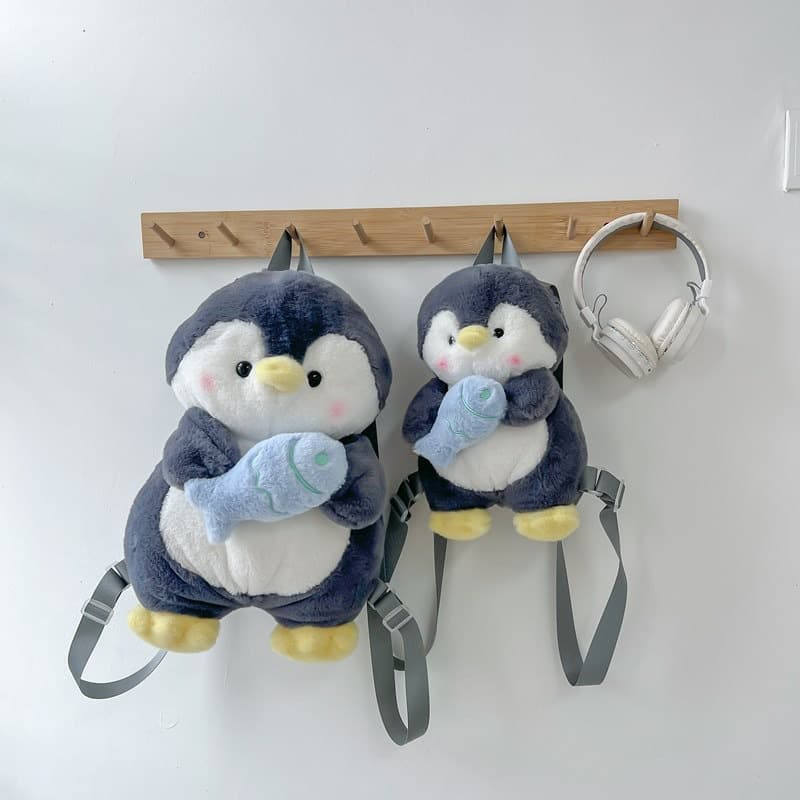 Cute Penguin Plush Backpack Stuffed Toy, Trendy Gray Penguin 2024 New Gift for Women