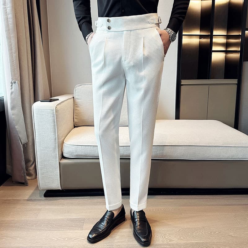 2026 Korean New Style Men's Slim Fit Trousers, Fashionable White Pants Non-Iron Waffle Casual Pants