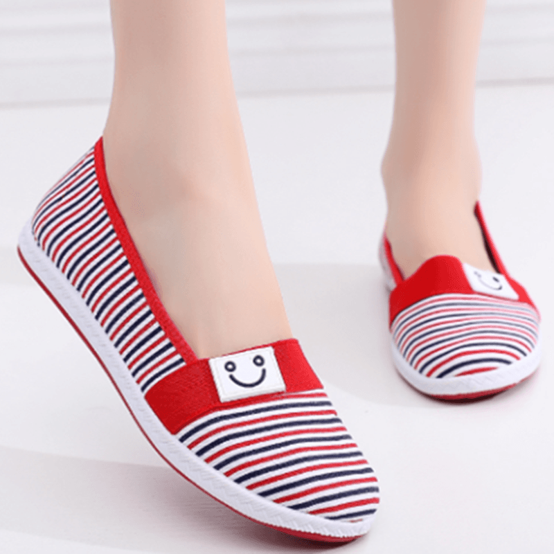 Spring New Old Beijing Cloth Shoes Women's Flat Heel Soft Sole Mother Pregnant Women Shallow Mouth Flat Shoes Striped Shoes