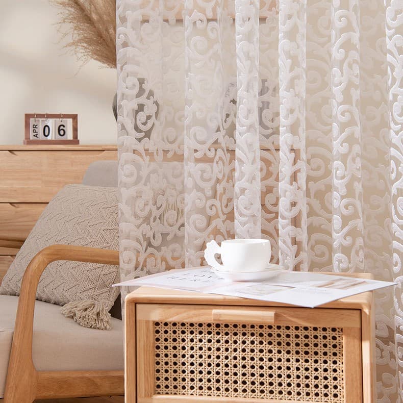American Retro Light Luxury Embroidered Curtain Sheer, Blackout Curtain with Sheer for Living Room Bedroom, Geometric Embroidered Window Sheer