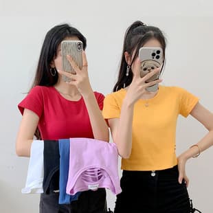 Short Sleeve T-Shirt for Women, Cropped Fitted Top, Ripped Hollow Short Sleeve Belly Button Revealing Base Layer, High Waist Crop Top Trendy