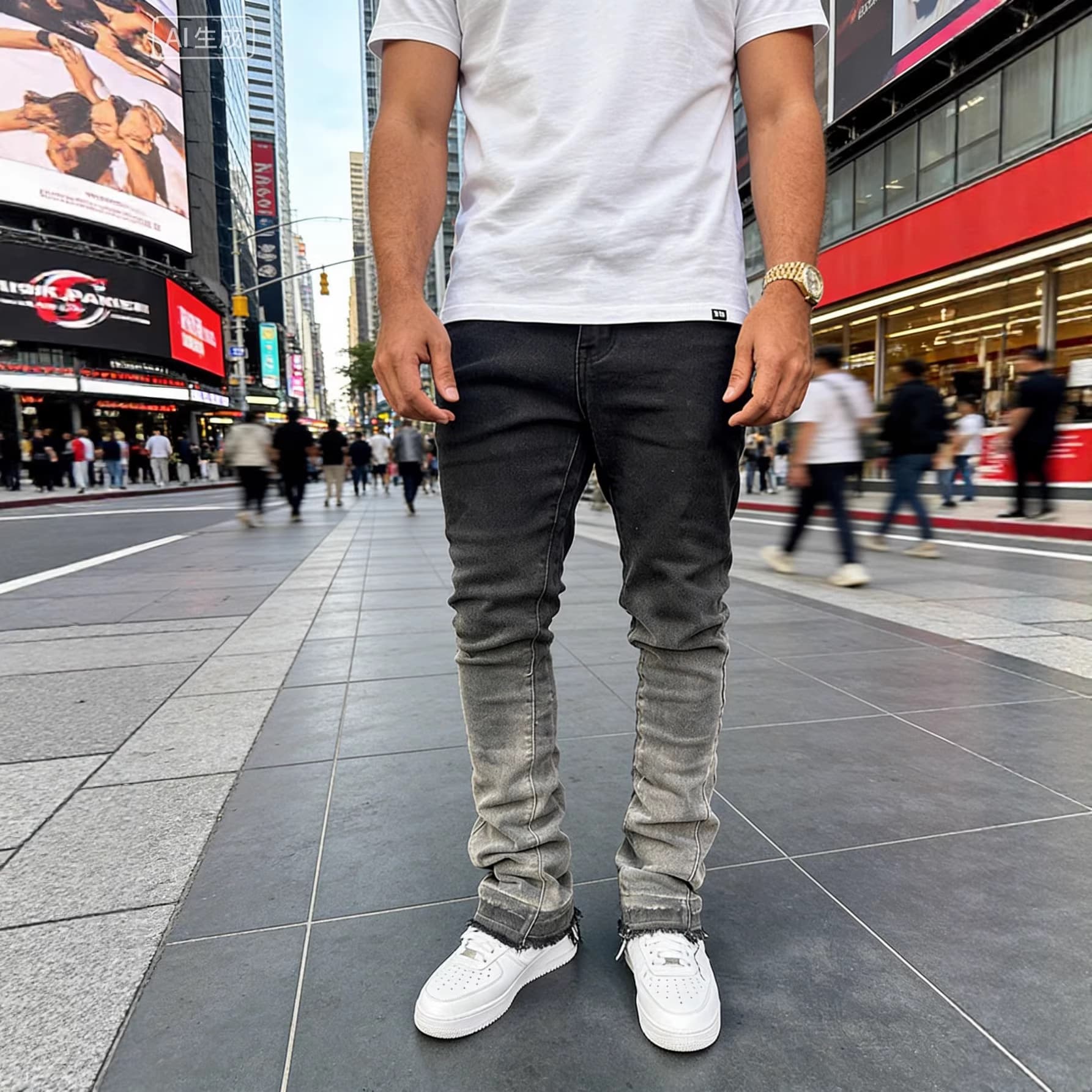 Cross-border foreign trade American high street gradient washed tie-dye gray men's jeans small feet slim trousers