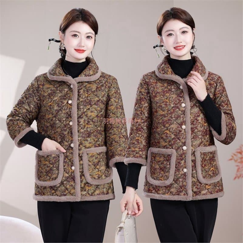 Drop shipping mother autumn and winter vest three-quarter sleeve small cotton coat middle-aged and elderly women fleece lined thickened warm vest outerwear