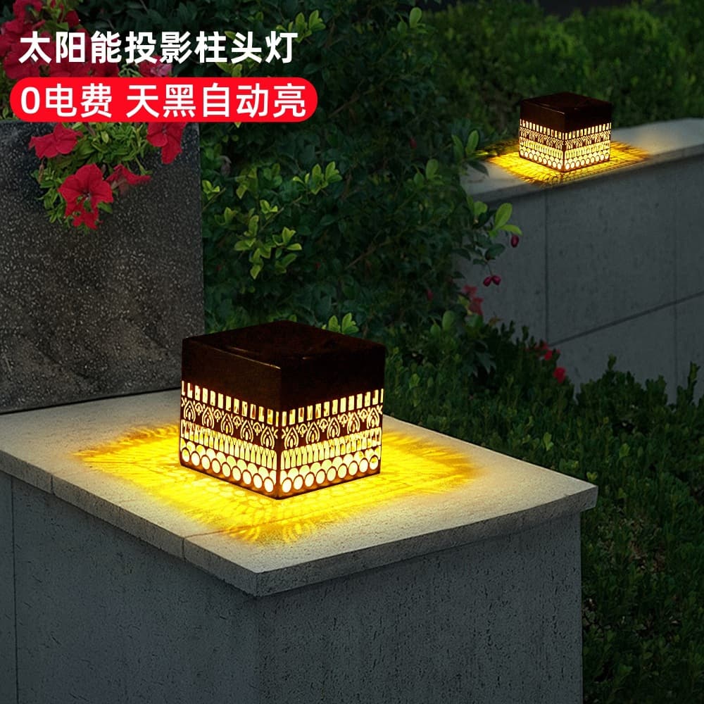 Cross-border 2026 new solar lamp small projection column lamp decorative atmosphere lamp courtyard outdoor Roman column lamp