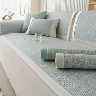 Rattan Mat Sofa Cushion Summer Cool Sensation Sofa Mat Fixed Non-Slip Ice Rattan Sofa Cover Seat Cushion