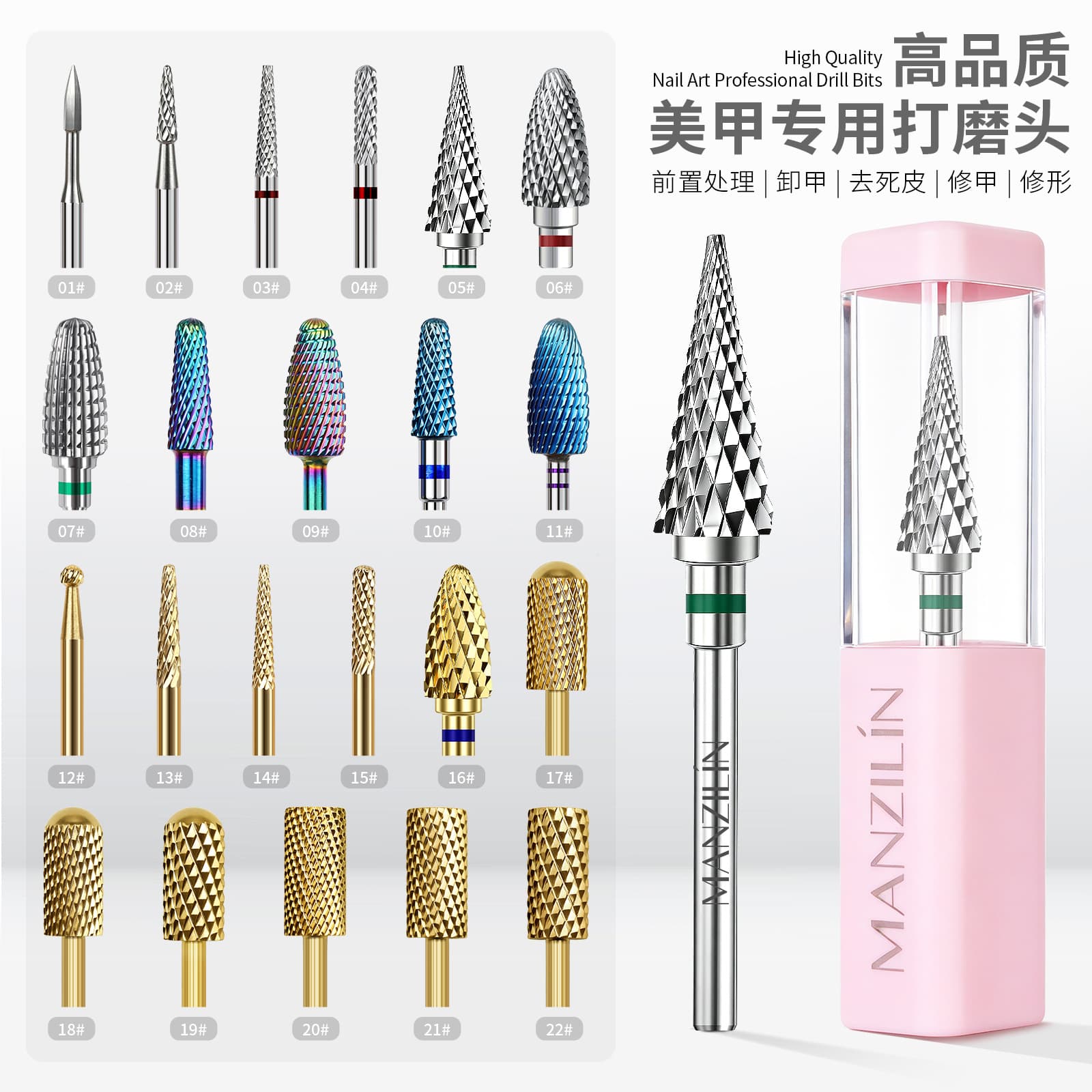 Manicure high-quality tungsten steel straight bald head titanium-plated polishing tool manicure remover nail polish glue phototherapy gel nail chip grinding head