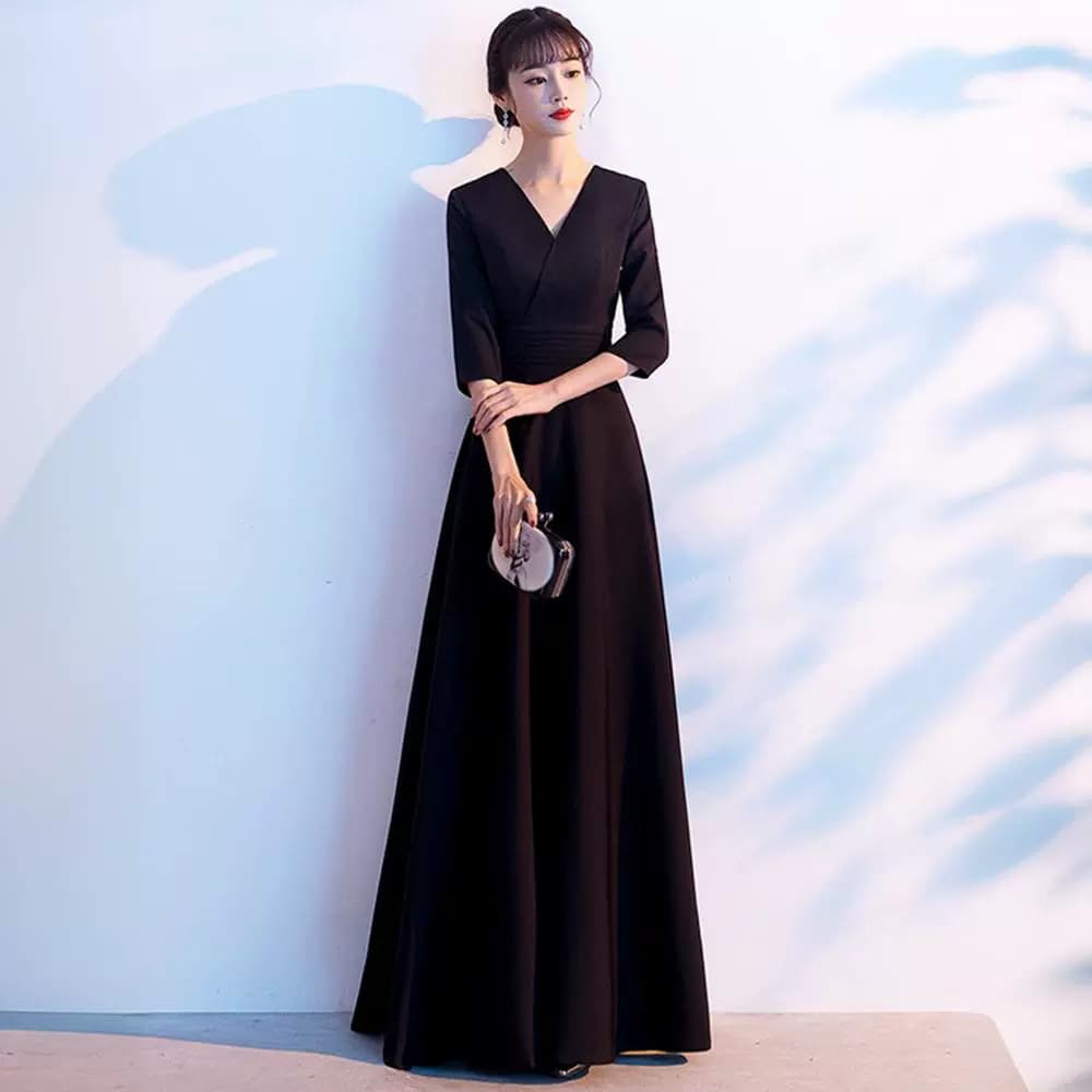 New Evening Gown Dress for Women Banquet Host Long Black Elegant Art Exam Performance Chorus Dress Autumn