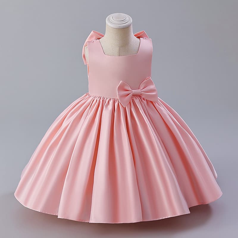 Amazon US/EU Children's Formal Dress Baby First Birthday Girl's Dress Large Bow Satin Flower Girl Wedding Dress