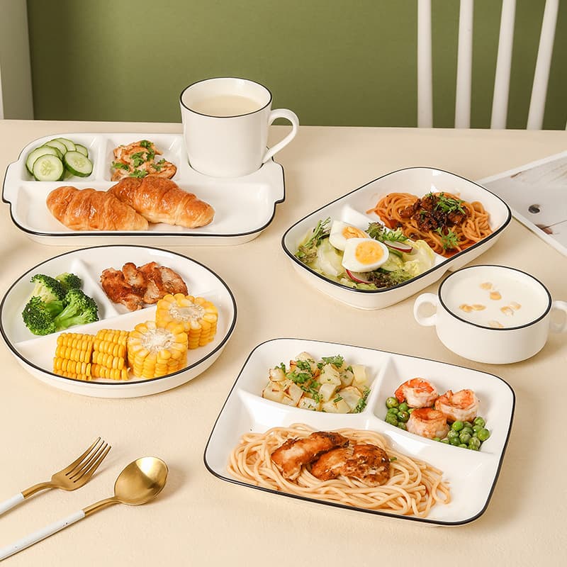 Creative Ceramic Divided Plate for Household and Children's Breakfast, 211 Weight Loss Portion Control Plate, Wholesale