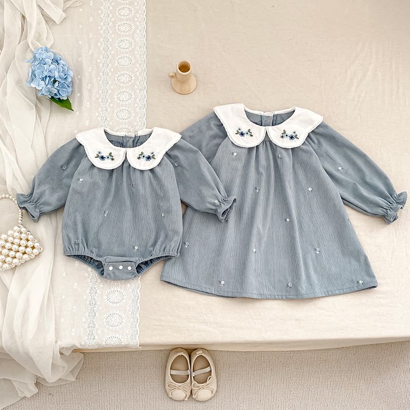 Korean-style Girls' Dress Spring and Fall New Arrival Baby Bodysuit Embroidered Collar Long-Sleeve Baby Princess Dress