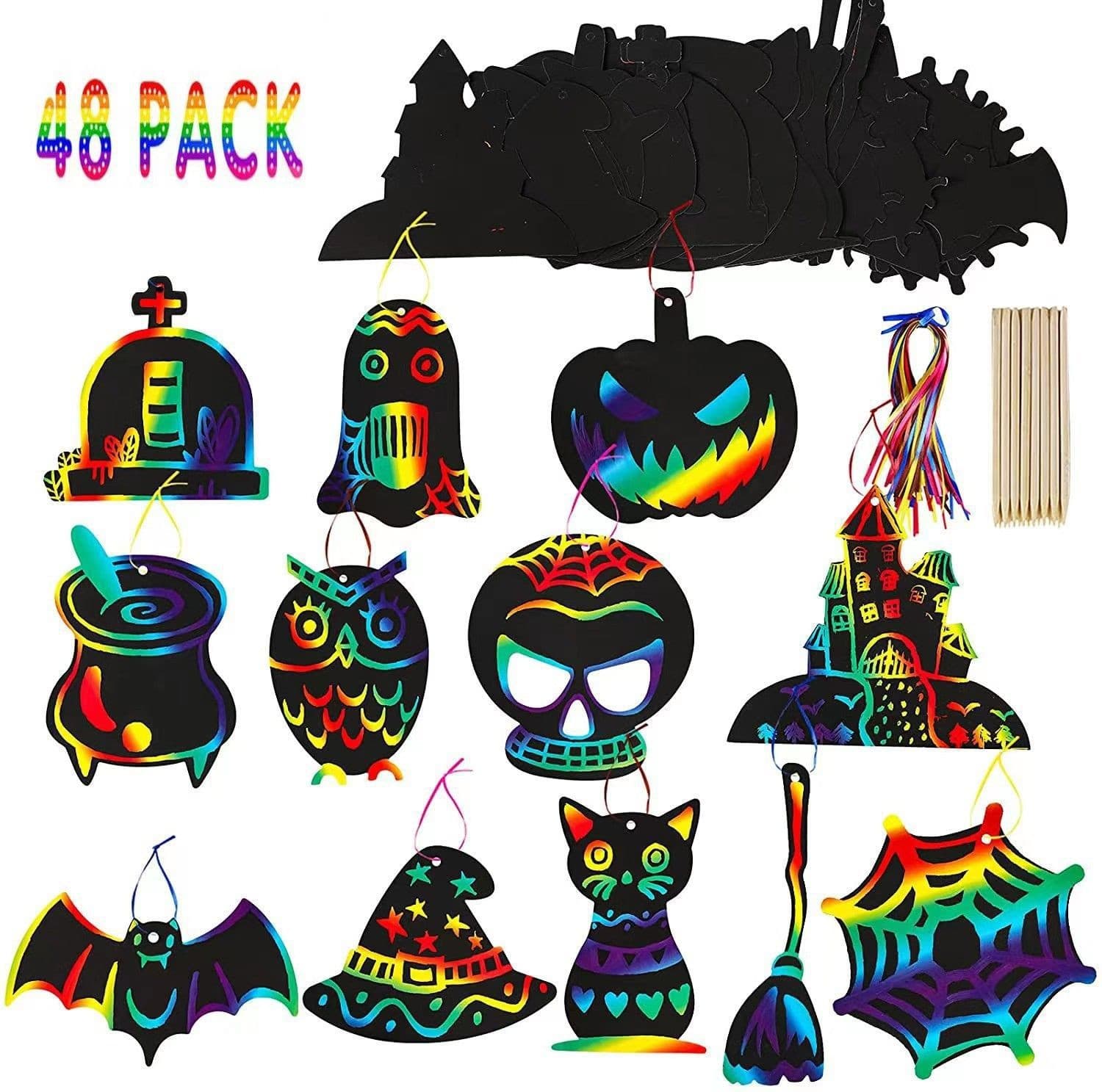 Cartoon Children's Scratch Art, Educational Colorful Handmade Creative Doodle Scratch Paper, Irregular Halloween Scratch Paper