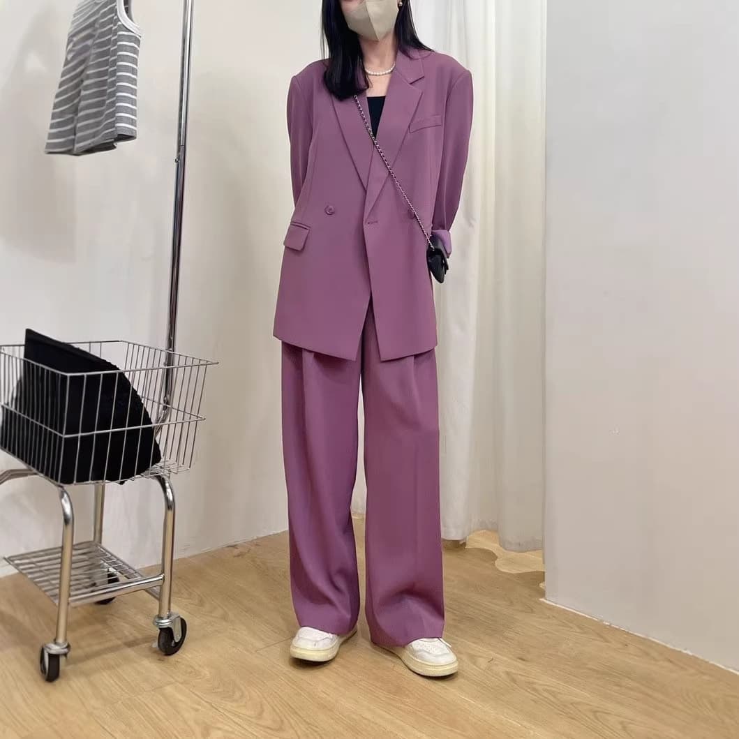 Plus Size Women's Spring/Fall New Blazer and Wide-Leg Pants Two-Piece Set 22108 [In Stock]
