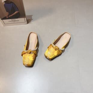 Baotou Half Slippers Women Chinese Style New Chinese Pearl Flat Large Size Outdoor Mules Spring Summer New Cool Slippers