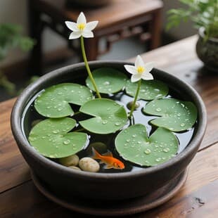 One-Leaf Lotus Aquatic Plant Flower Bud Bowl Lotus Water Lily Gold and Silver Lotus Four-Season Lotus Fish Tank Lazy Desktop Landscape