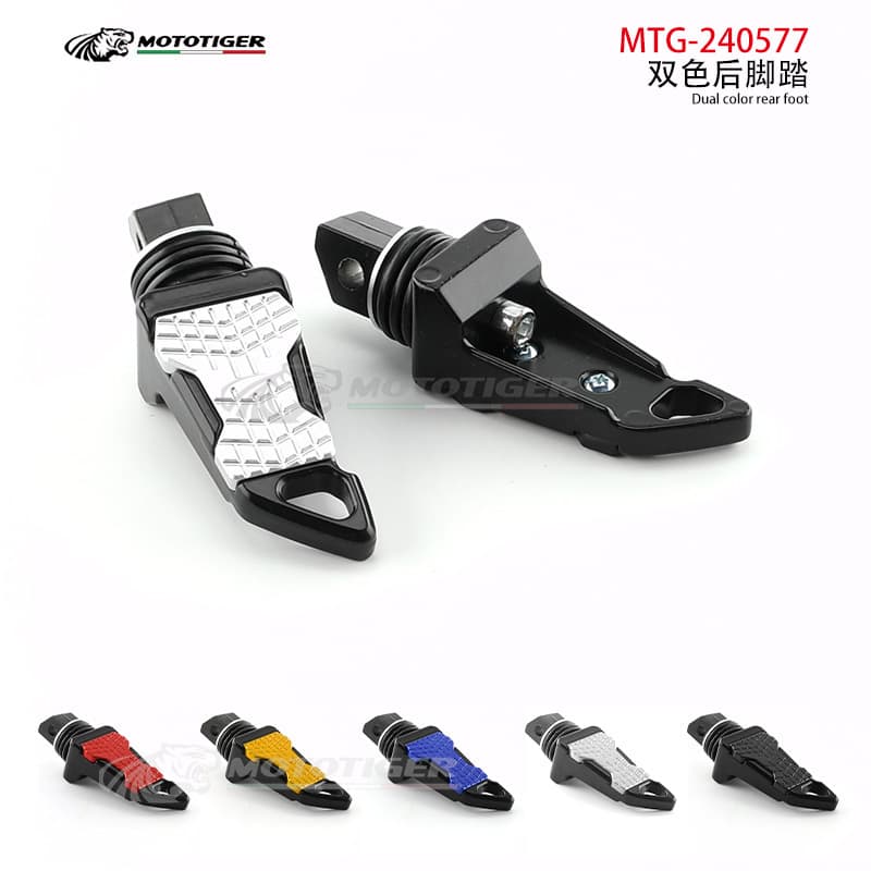 Motorcycle CNC Rear Foot Pegs, Universal Flat Dual-Color Aluminum Rear Foot Pegs for Street Bikes, Sport Bikes, Racing Bikes, Modification Accessories