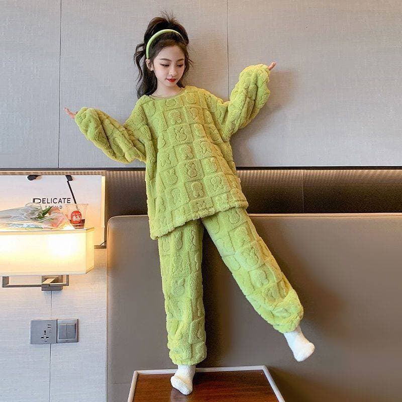 Autumn and winter new style boys and girls children's pajamas plus velvet and thickening parent-child wear home clothes outer wear pullover wear versatile foreign