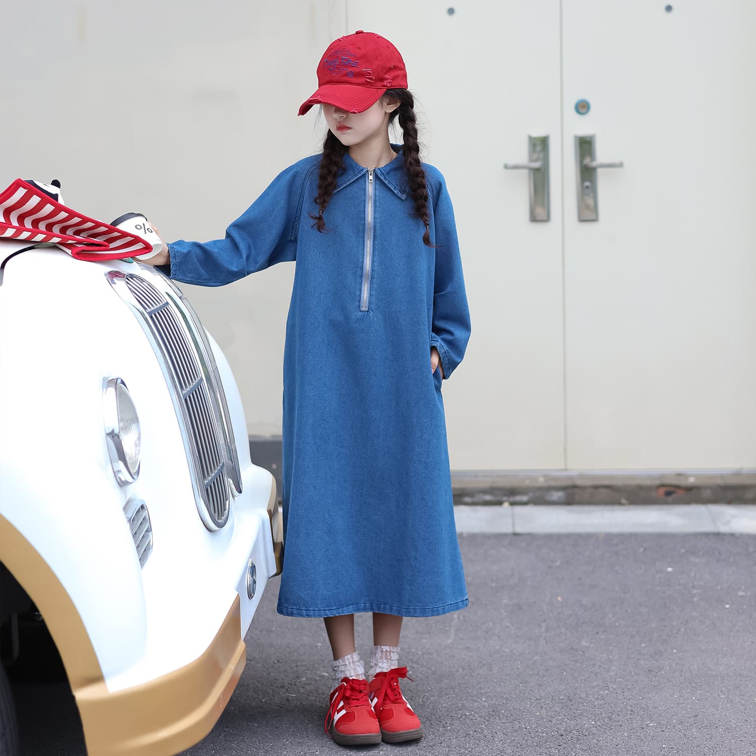 QZ3477 Autumn/Winter New Korean Style Girls' Denim Skirt, Long Retro Zipper Slimming A-line Skirt