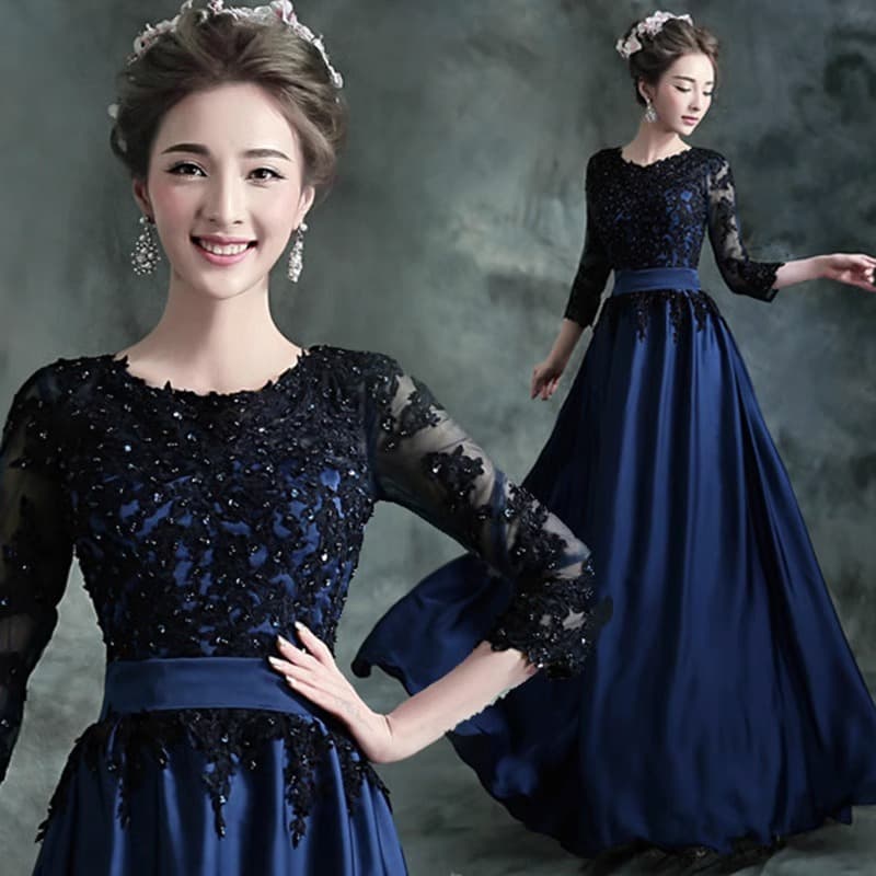 Blue Bride Wedding Dress 2026 New Summer Banquet Annual Party Performance Host Party Long European and American Evening Dress for Women