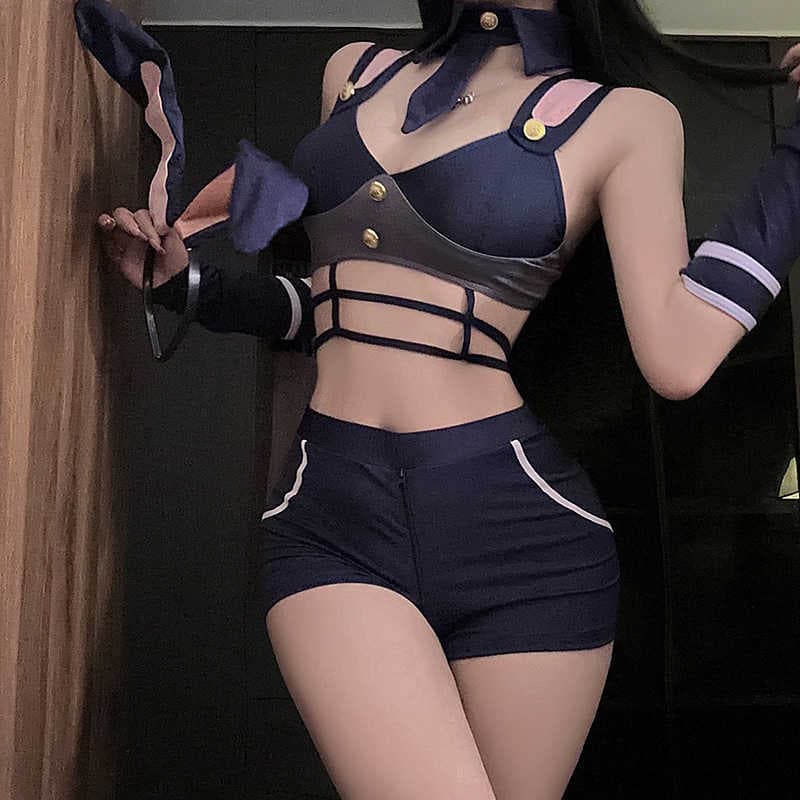 Chanhuo Sexy Lingerie Cosplay Policewoman Bunny Girl Uniform Set with Open Crotch Shorts 930