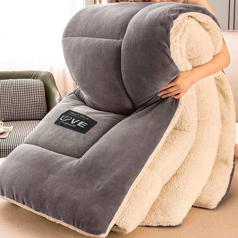 Lamb Fleece Quilt Winter Thickened Warm Dormitory Single Student Winter Blanket with Fleece Lining
