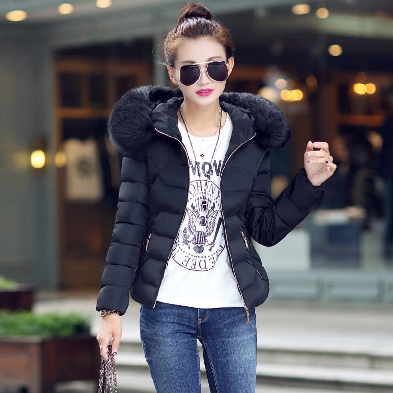 Cross-border Autumn/Winter New Women's Cotton Coat Short Jacket with Large Fur Collar Women's Down Cotton Padded Coat Plus Size Cotton Jacket