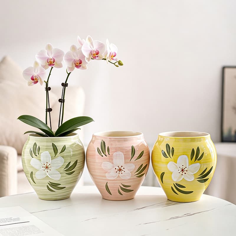 Dehua Ceramic Flower Pot for Phalaenopsis, Green Plant Pot for Indoor Desktop and Balcony, Ceramic Wholesale