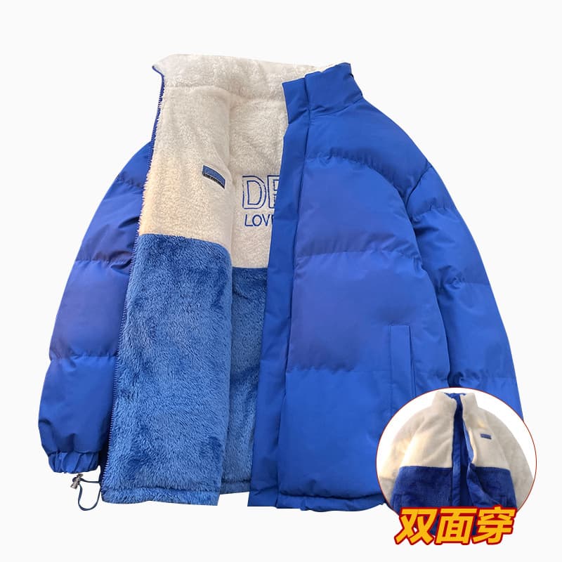9073 reversible cotton coat, lamb velvet cotton coat, winter trendy brand thickened and warm couple cotton coat, thickened jacket for men