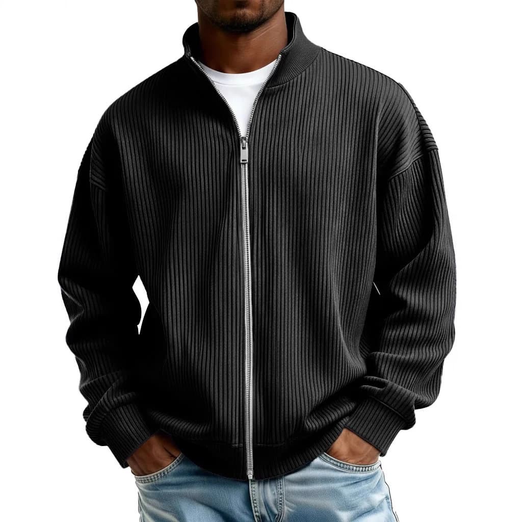2025 cross-border European and American sweatshirt jacket men's full zipper half turtleneck thick needle pull strip sweatshirt new autumn and winter new style