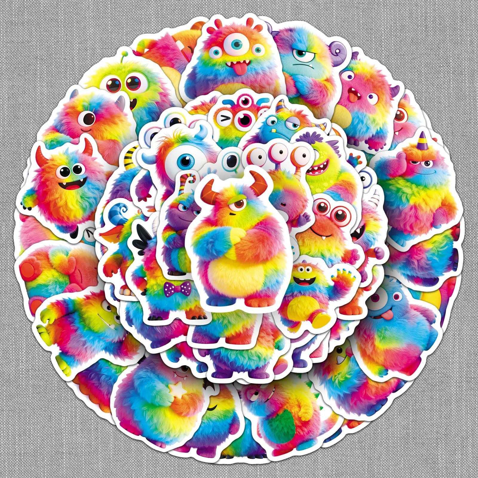 50 original rainbow little monster stickers cartoon monster childlike dopamine colorful waterproof decorative water cup stickers