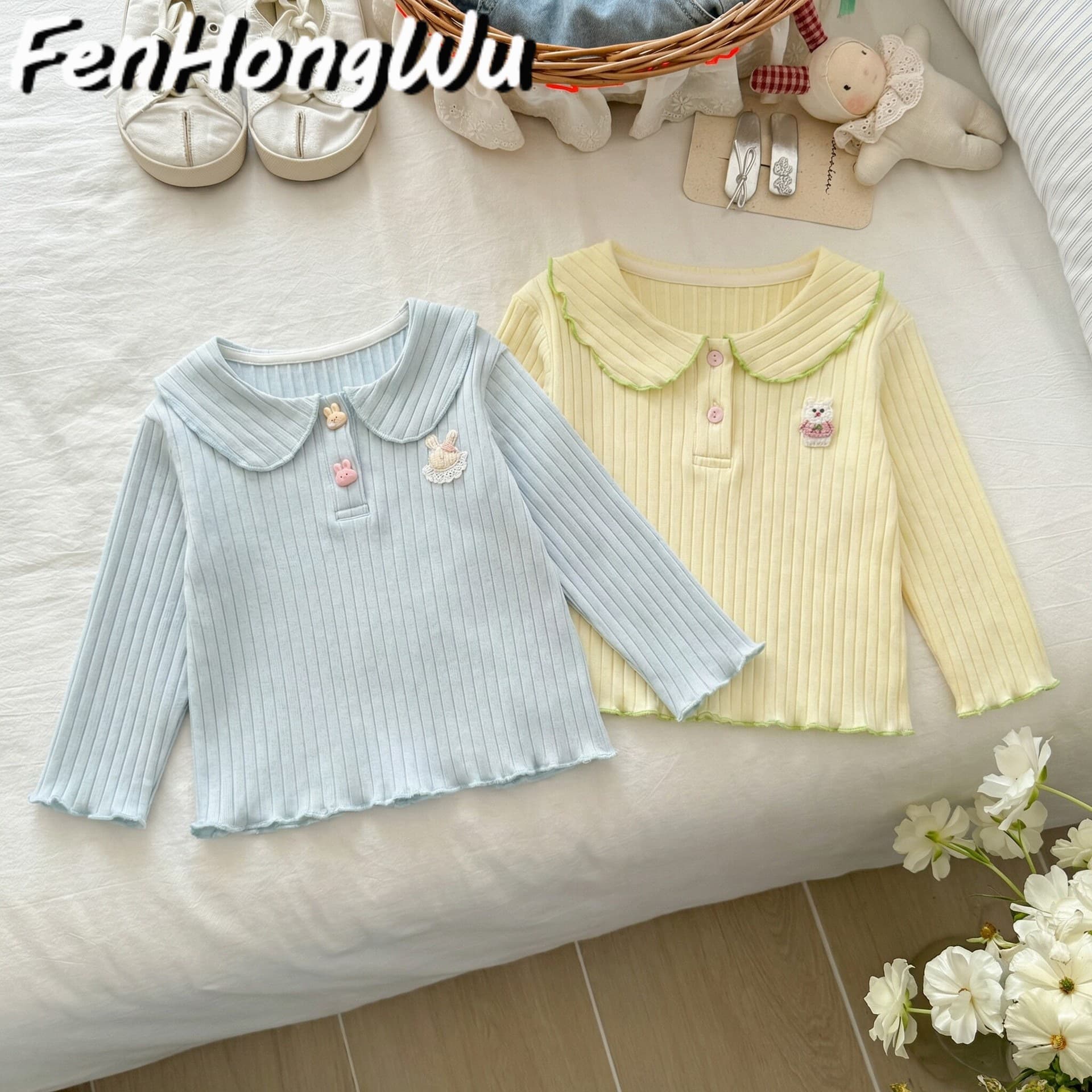[Pink House] Cute girls long-sleeved T-shirt spring new fashion style children's casual bottoming shirts baby tops