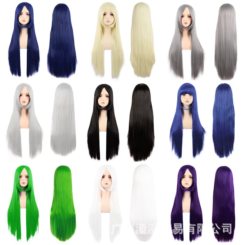 Anime Cosplay Wig for Men and Women, Light Gold 80cm Long Straight Hair with Side-Swept Bangs, Versatile Full Wig