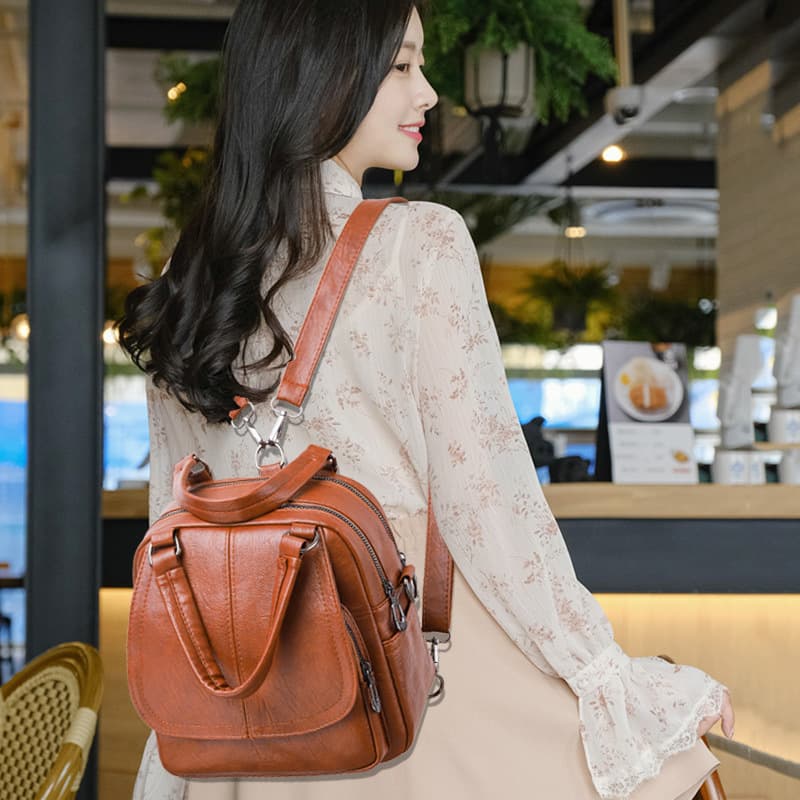 2025 New Women's Soft Leather Multi-Functional 3-in-1 Backpack, Shoulder, Crossbody, Handbag for Cross-Border