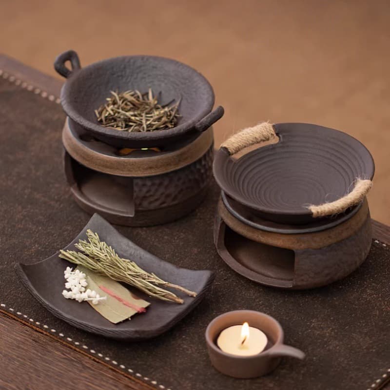 Aromatherapy Burner Tea Warmer Set, Candle Heated Tea Warmer, Tea Leaf Aroma Baking, Fireproof Cedar Diffuser