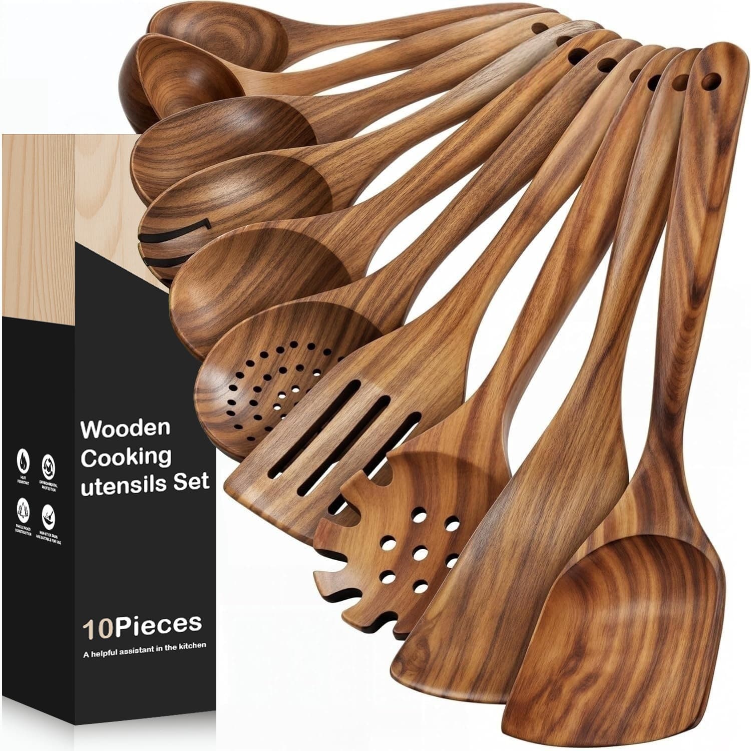 Wooden teak colander set kitchen utensils Amazon full set cooking spoon cooking spoon cookware set spatula