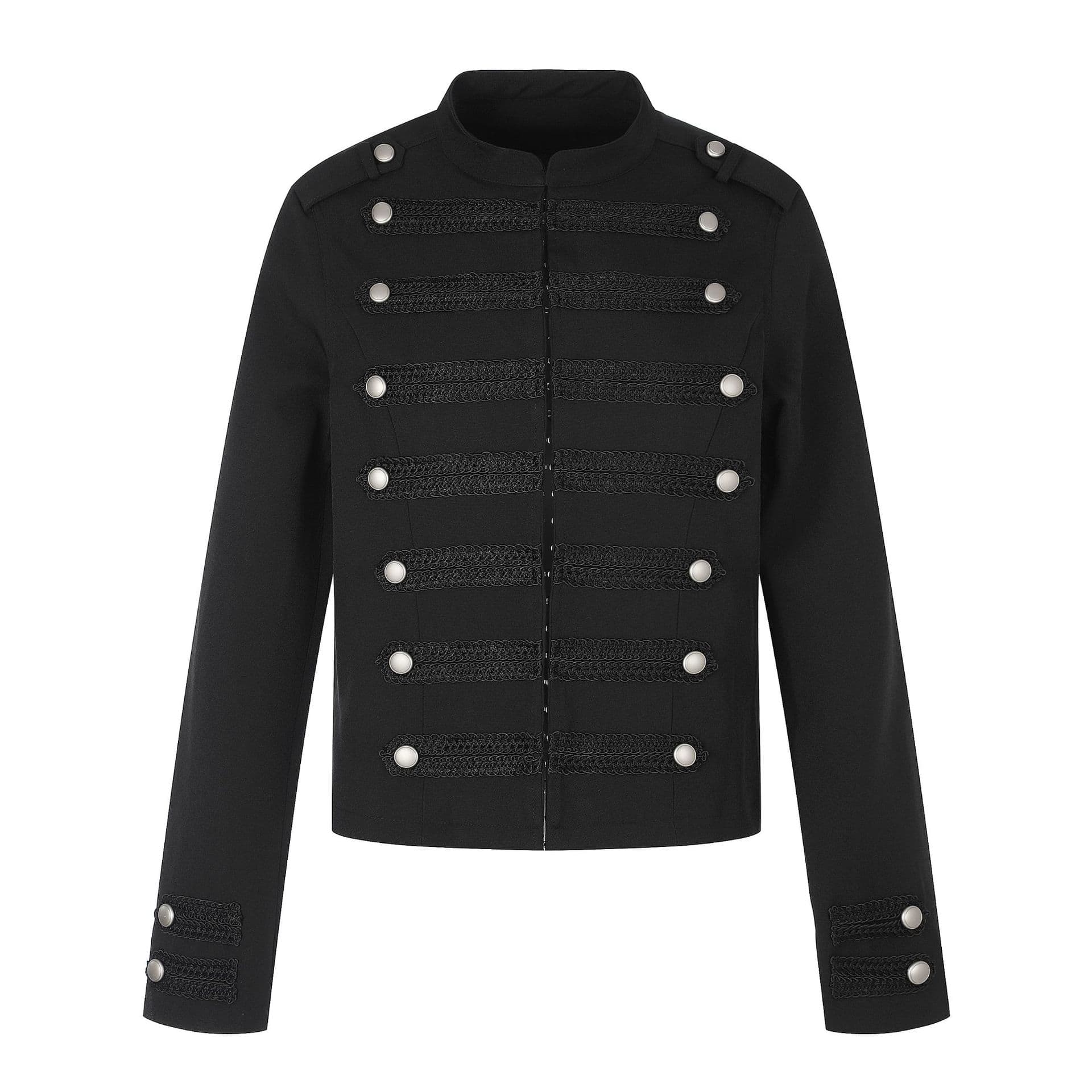 Retro Court Military Style Cropped Jacket Men Stand Collar Webbing Button Decoration Punk Dark Slim Fit Short Top