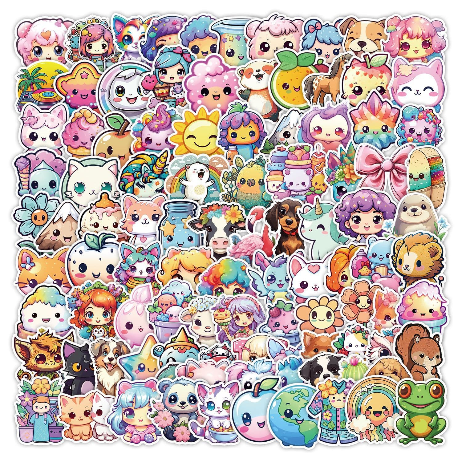 100 Cartoon Kawaii Graffiti Stickers for Phone, Fridge, Guitar Decoration, Waterproof Scrapbook Stickers Wholesale