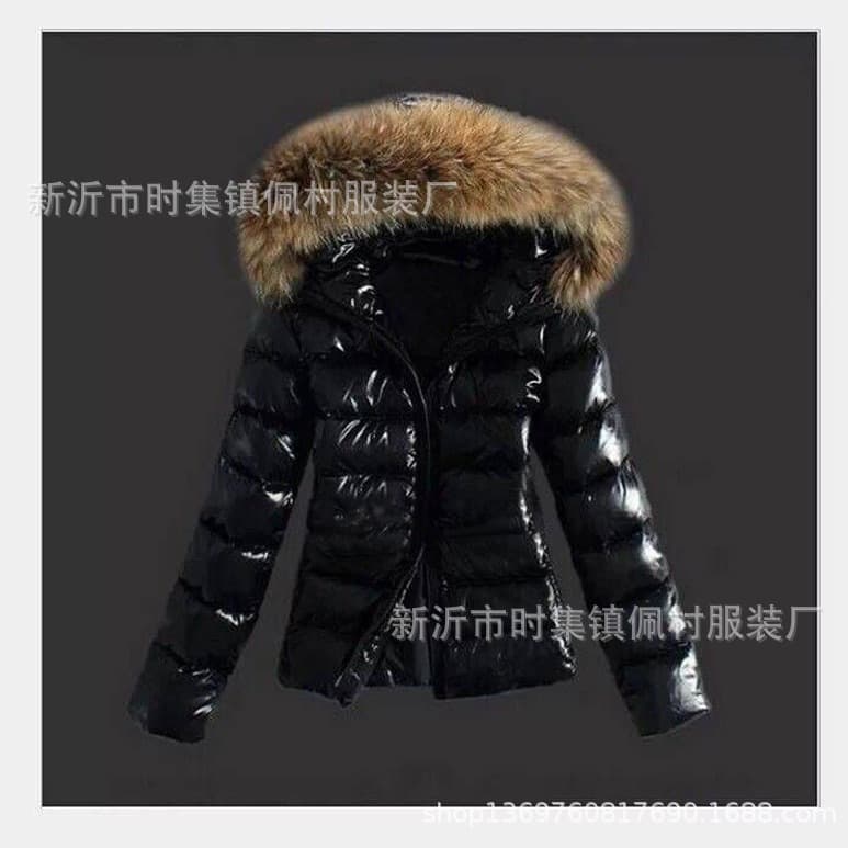 European and American Export Slim-Fit Short Cotton Jacket with Faux Fur Large Collar, Flared Hood, Warm Coat, Ready for Sale