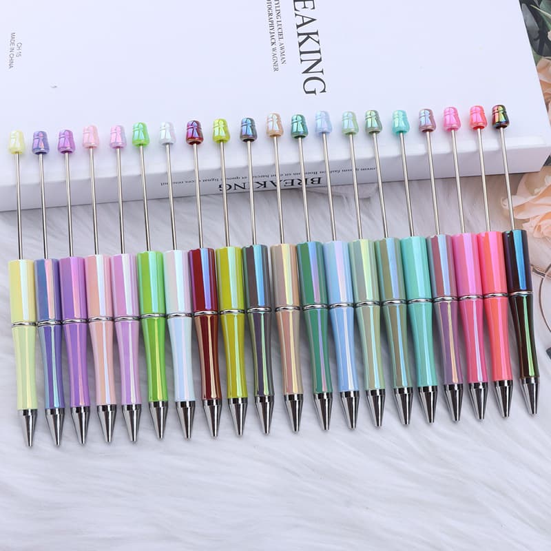 New hot-selling UV iridescent bead pens, DIY rainbow bead ballpoint pens with gradient electroplated barrels