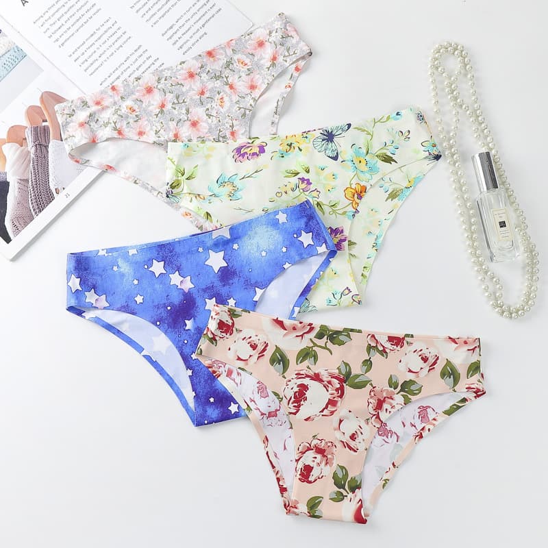 [Custom Made] Women's Ice Silk Printed Panties, One-Piece Adhesive Seamless Women's Briefs, Custom Sweat-Absorbent