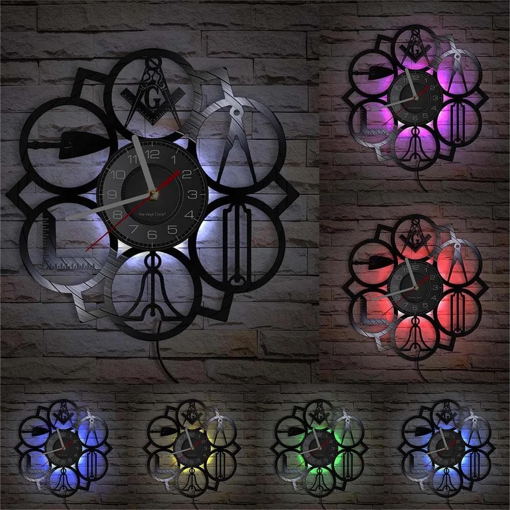 Masonic Logo Wall Clock Free Masonic Vintage Vinyl Record Clock Home Decor Quality Modern Wall Clock