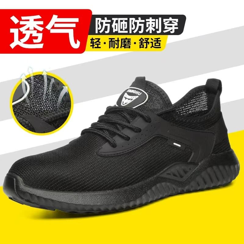 Summer Safety Shoes for Men, Large-Hole Breathable Steel Toe Anti-Smash Anti-Puncture Knitted Lightweight Construction Protective Work Shoes