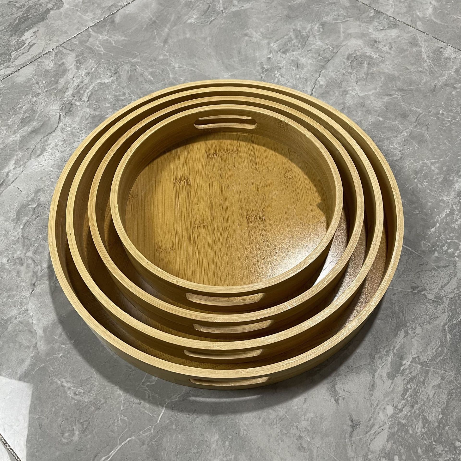 Bamboo round tray, round edge portable tray, home hotel storage tray, simple drain tea tray, anti-collision