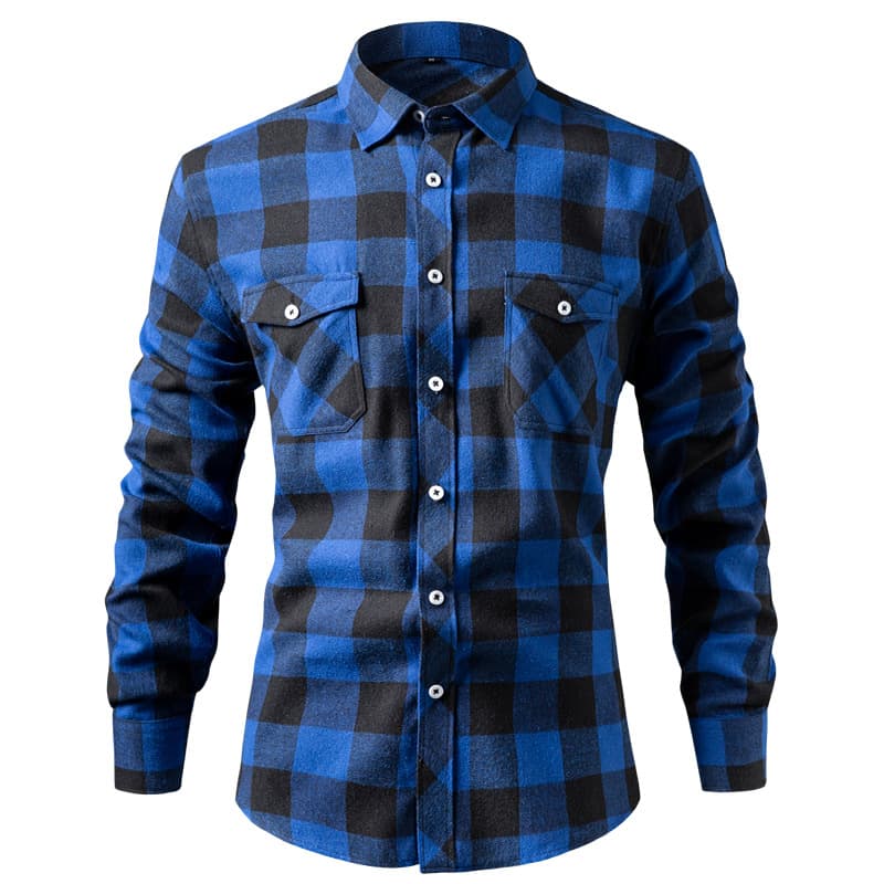 Best-Seller Amazon Brushed Plaid Shirt Men EU/US Size Double Flap Pockets Men's Shirt Plaid Casual Jacket Men