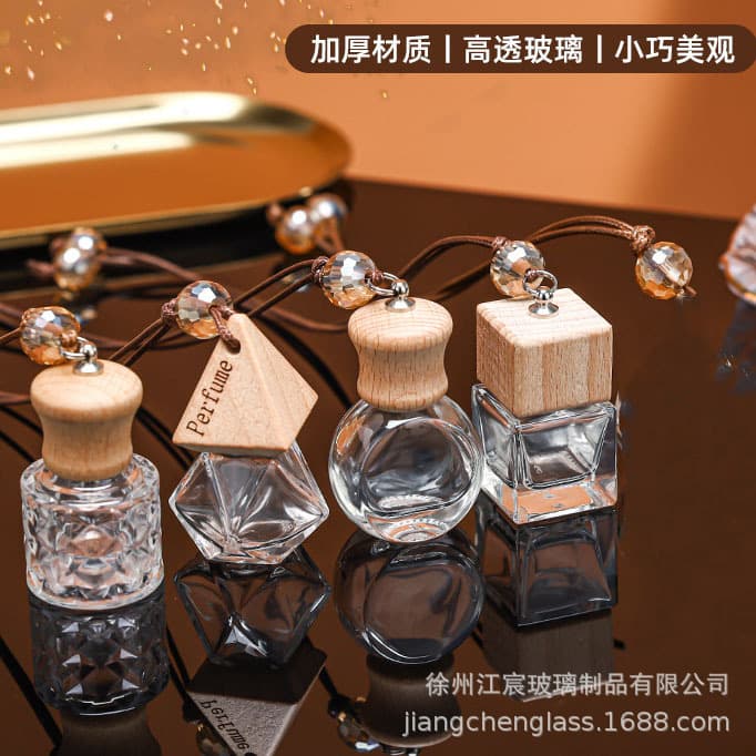 Transparent Mini Car Fragrance Bottle with Lanyard Essential Oil Aromatherapy Diffuser Bottle Vehicle Air Freshener Ornament