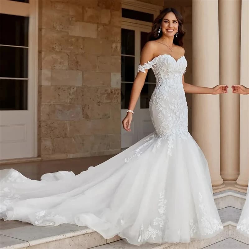 Strapless Mermaid Wedding Dress with Train Lace Bride Lawn Wedding Cross-border Trade Wedding Gown 2026 New Style