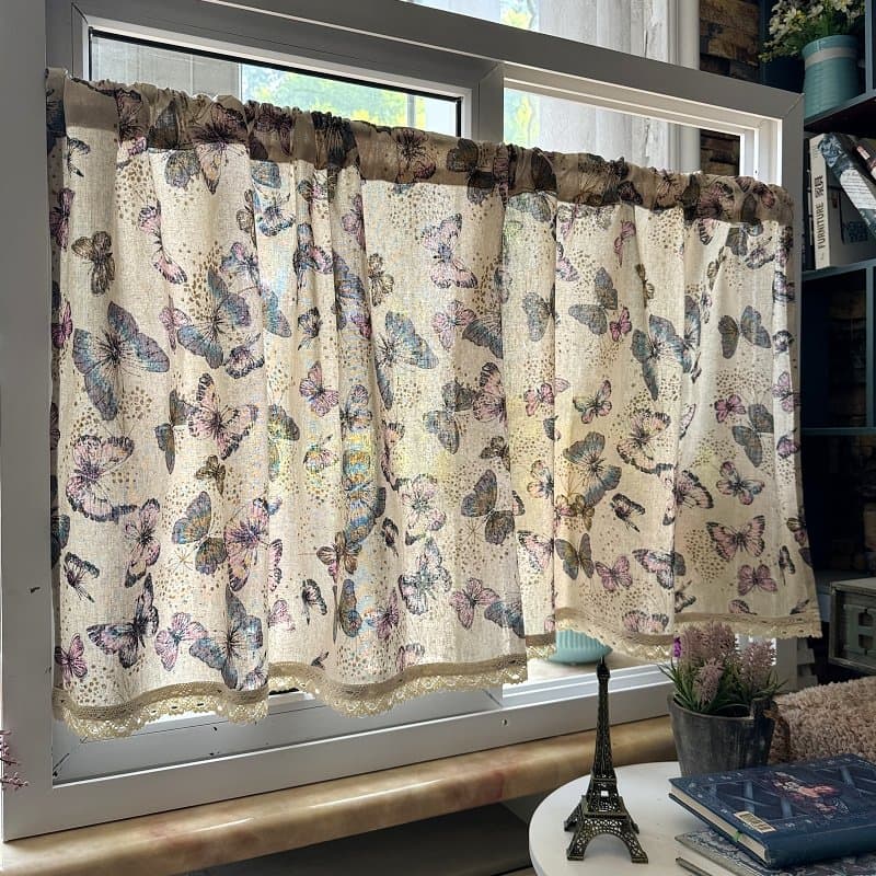 American Retro Half Curtain Cabinet Curtain Vintage Door Curtain Cotton Linen Kitchen Curtain Homestay Decorative Cover Curtain Small Curtain