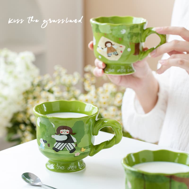 Vintage Artistic Cute Mug for Women, Home Coffee Cup, Office Ceramic Cup, Exquisite Breakfast Cup