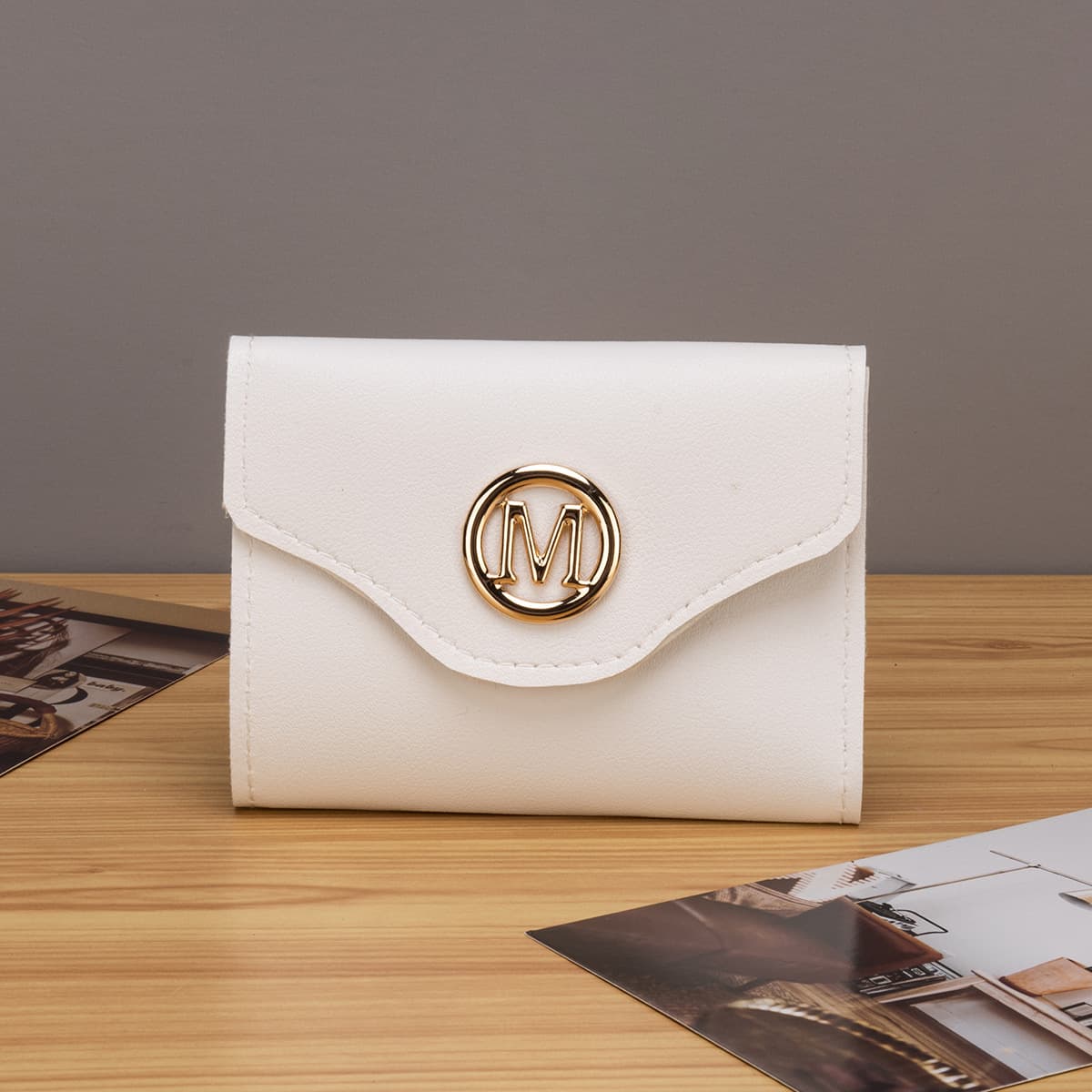 Cross-border Women's Bag 2026 New Solid White Triple-Fold Women's Coin Purse M Letter Multi-Card Slot Wallet