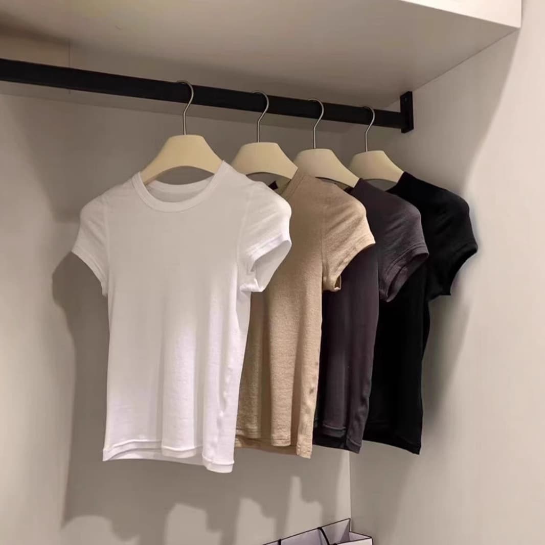 Dopamine cotton thread soft and elastic simple short-sleeved T-shirt women's summer basic popular slim slim shirt